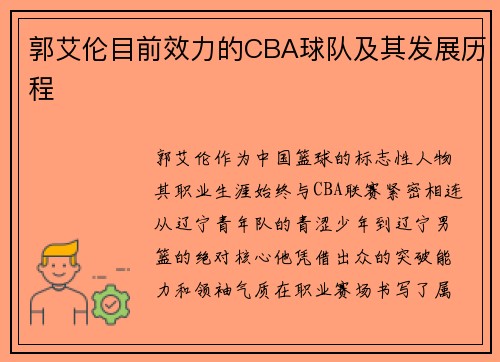 郭艾伦目前效力的CBA球队及其发展历程